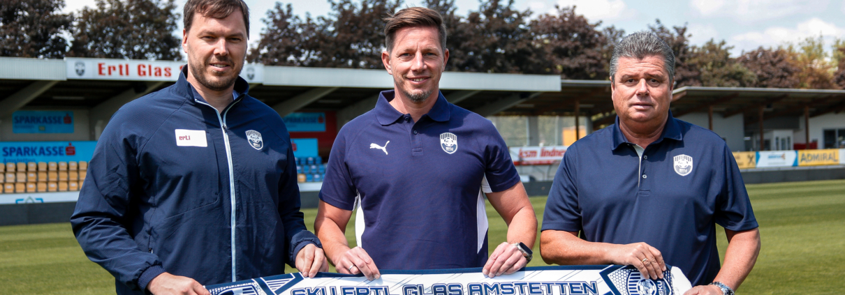 SKU Amstetten - Sportdirektor Thomas Gebauer, Cheftrainer Andreas Gahleitner, Vorstand / Sportliche Leitung Harald Vetter - Credits: Sabrina Waldbauer